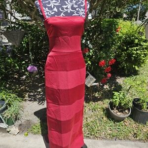Elegant Red Pattern Strapless Dress
